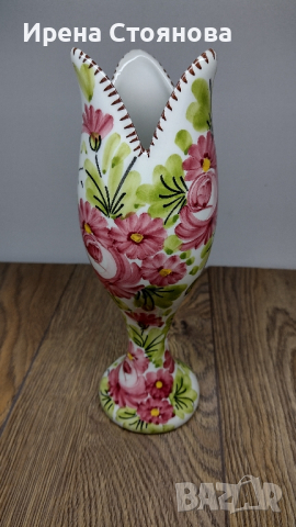 Ръчно рисувана ваза с интересна форма и дизайн.Височина 24,5 см,, снимка 12 - Вази - 44939783