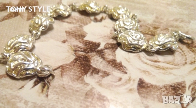 Нова Сребърна Дамска Гривна с Рози