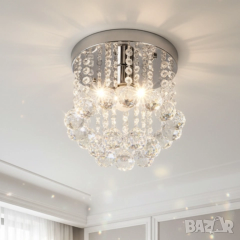 Модерен таванен полилей с големи кристални сфери и основа в сребристо, снимка 3 - Други - 51947533