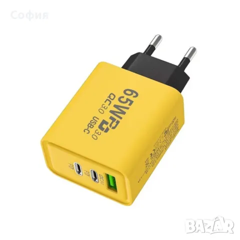 Бързо зарядно устройство 65W, 3 порта - 2x USB-C PD и 1x USB-A, снимка 2 - Оригинални зарядни - 49214103