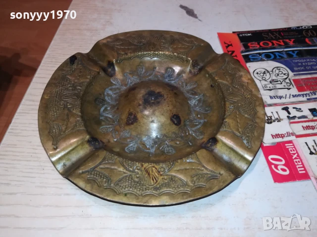 ПЕПЕЛНИК-МЕД/МЕСИНГ 17СМ ВНОС ГЕРМАНИЯ 0208252008LCHERY, снимка 3 - Антикварни и старинни предмети - 51230205