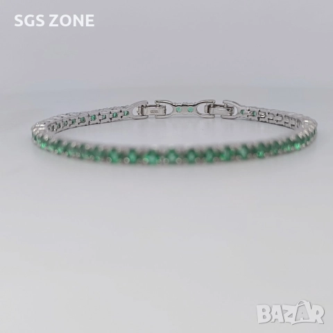 КЛАСИЧЕСКА ТЕНИС ГРИВНА ОТ СРЕБРО 925 СЪС ЗЕЛЕН ТОПАЗ, снимка 11 - Гривни - 52711324