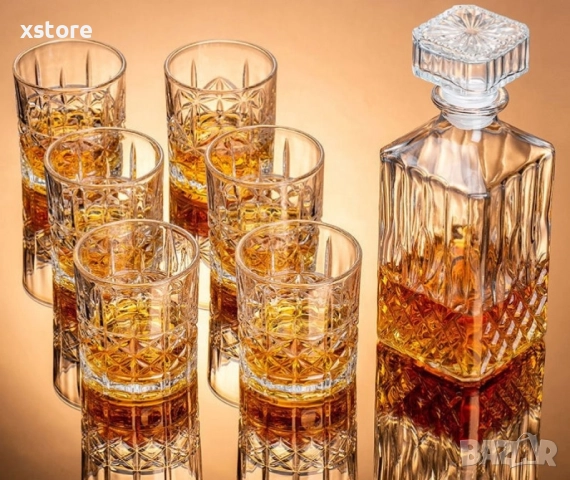 Комплект от стъклена гарафа с 6 броя чаши