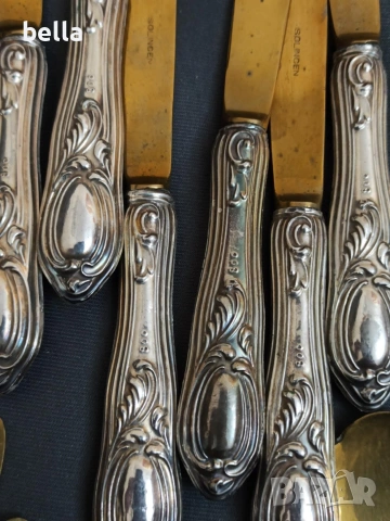 Ексклузивен антикварен десертен сервиз „Solingen“ – Сребро 800, снимка 9 - Антикварни и старинни предмети - 54043349