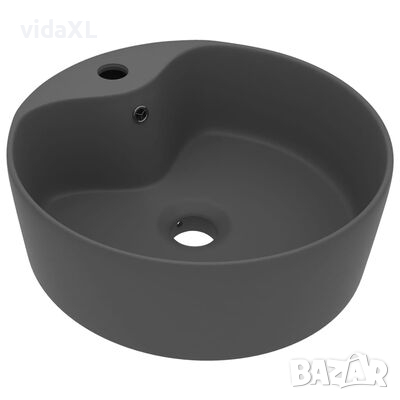 vidaXL Луксозна мивка с преливник тъмносив мат 36x13 см керамика(SKU:147038, снимка 1 - Мивки - 45034553