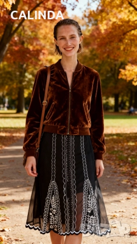 Нова черна миди пола с мотиви