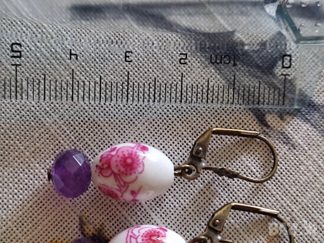 Обеци с аметист и керамика, снимка 5 - Обеци - 53710621