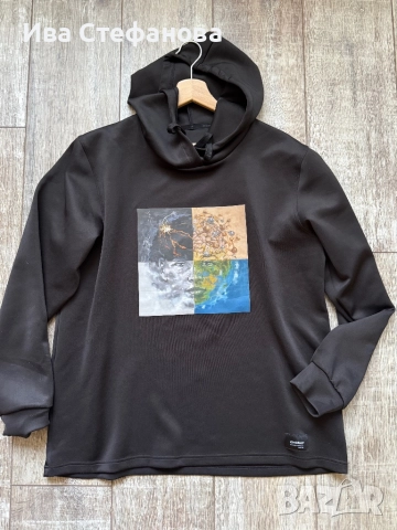 Нов черен спортен мъжки оригинален черен суичър блуза с качулка лице, снимка 4 - Суичъри - 52553297
