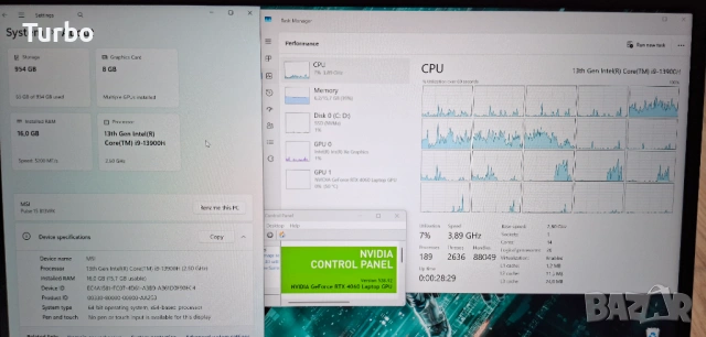 165Hz MSI Pulse Core i9-13900H/RTX 4060 140W 8GB GDDR6/16GB DDR5/1TB, снимка 4 - Лаптопи за игри - 54208673