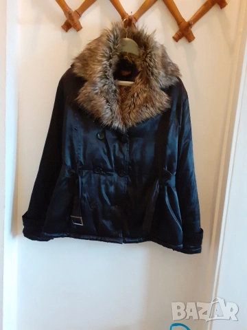 Елегантно дълго яке с кожена яка! , снимка 2 - Якета - 53514873