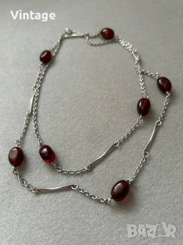 Старинно немско сребърно колие с естествени кехлибари , снимка 8 - Колиета, медальони, синджири - 53981304