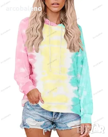 Нов дамски суичър с качулка Tie Dye, 3цвята , снимка 2 - Суичъри - 48456824