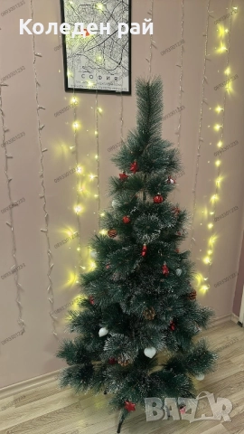 Зелена елха с бели крайчета шишарки метална стойка, снимка 6 - Декорация за дома - 52344542