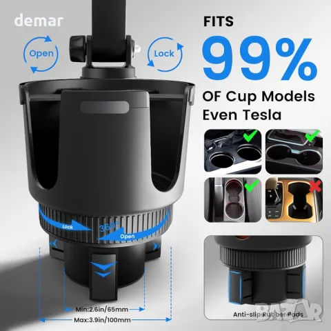 Стойка за таблет OHLPRO 2-в-1, държач за чаша за кола, регулируемо завъртане на 360°, 7"-11" таблет, снимка 6 - Аксесоари и консумативи - 49496495