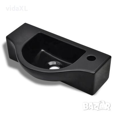 Керамична мивка за баня с отвор за смесител, черна(SKU:141931, снимка 1 - Мивки - 45796881