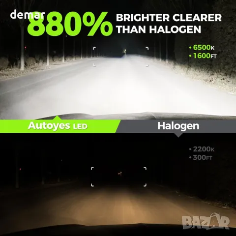 Autoyes H11 LED крушка за фарове, 880% по-ярка, 1:1 размер 6500K бяло, 2 броя, снимка 2 - Части - 49546016