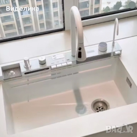 Умна кухненска мивка с изтеглящ се кран – LED дисплей, водопад, филтрирана вода и пълен комплект за , снимка 7 - Мивки - 53118160