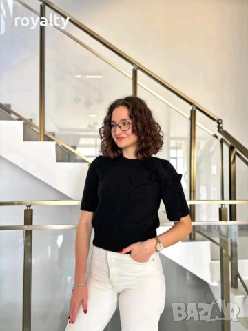 Черен Дамски Пуловер с Къс Ръкав 