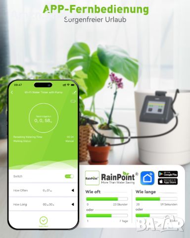 Автоматична система за напояване RAINPOINT WiFi устройство за автоматично капково напояване с помпа, снимка 10 - Напояване - 46615402