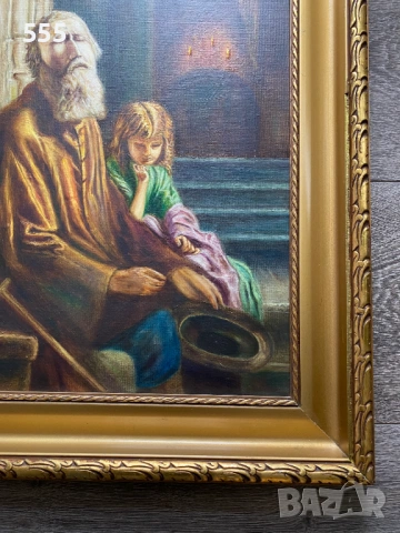 Голяма стара картина масло на платно, снимка 5 - Картини - 53218703