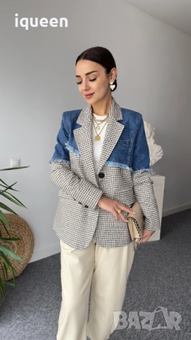 Сако каре с деним акцент