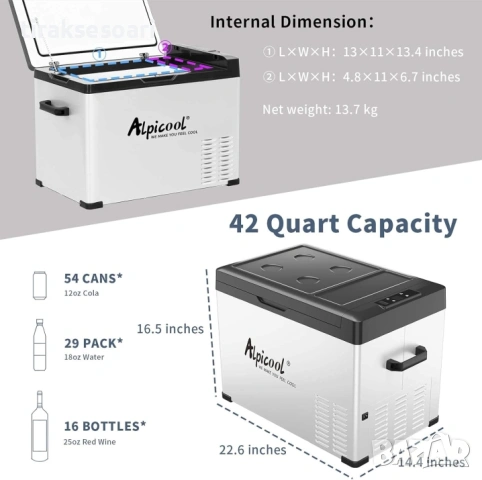 Alpicool 40L компресорен авто хладилник с фризер Bluetooth 12V 24V 220V хладилна кутия, снимка 3 - Аксесоари и консумативи - 54250500