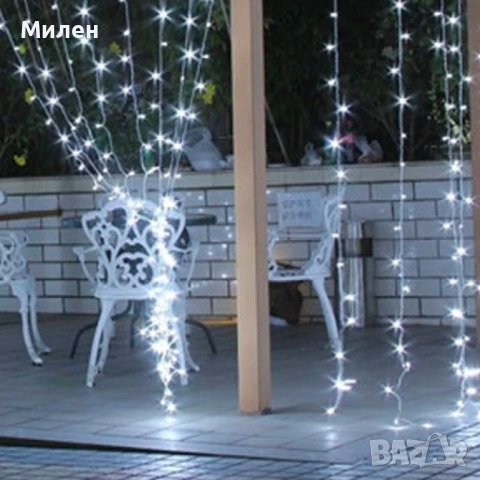 Коледна украса - LED светеща завеса, 300x60 см. Цветове - жълт и многоцветен Дебел кабел, снимка 8 - Лед осветление - 52337651