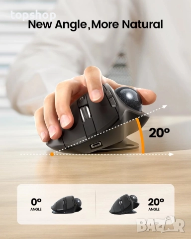 Нова ProtoArc Безжична мишка с тракбол, EM01 NL Ергономична Bluetooth мишка с ролбол, презареждаща.., снимка 7 - Клавиатури и мишки - 51598250