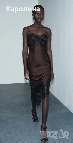 ЗАРА ,НОВА САТЕНЕНА АСИМЕТРИЧНА РОКЛЯ С ДАНТЕЛА ZW COLLECTlON , снимка 8 - Рокли - 53461569