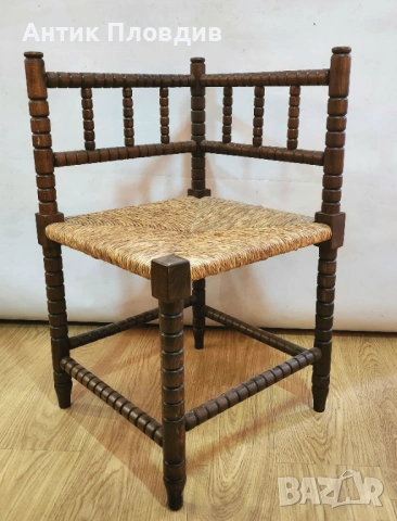 Античен френски ъглов стол с папурена седалка/мъжки, снимка 2 - Столове - 53381111