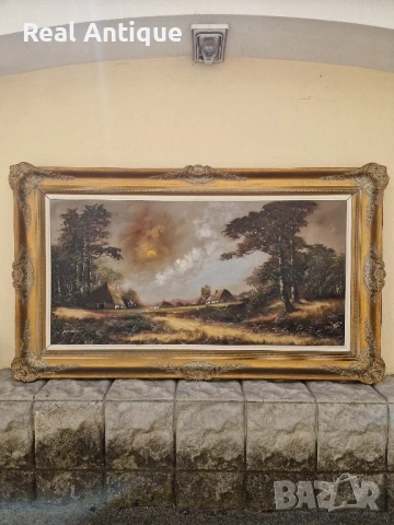 Уникална огромна авторска майсторска белгийска картина масло върху платно , снимка 2 - Антикварни и старинни предмети - 50687224