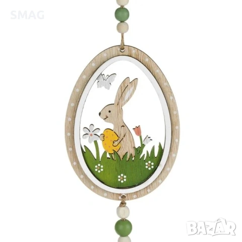 Великденска висяща дървена декорация с зайче и звънчета 60 см._1173667, снимка 2 - Декорация за дома - 54143491
