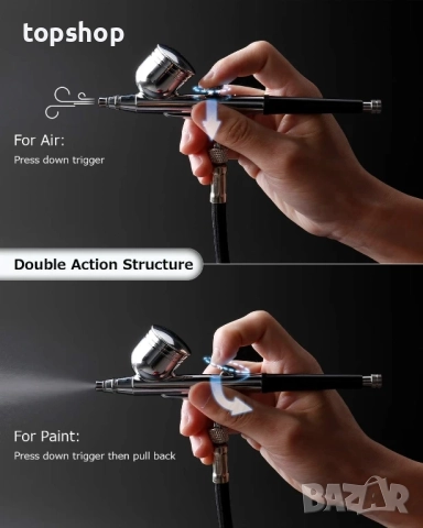 Комплект за аерограф Oasser, компресор, ръчен с двойно действие, литиева батерия, авто спиране с LED, снимка 4 - Гедорета - 51628764