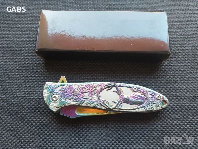 Джобен сгъваем нож с гравирана дръжка елен,2952, снимка 4 - Ножове - 50673001