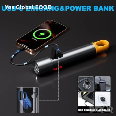 Акумулаторен LED фенер 60 000 лумена XHP90.2 IPX7, снимка 4 - Други инструменти - 53247601