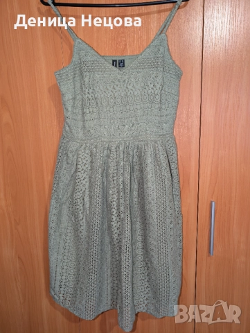 Рокля с дантела, зелена рокля, цвят каки, снимка 3 - Рокли - 52704673