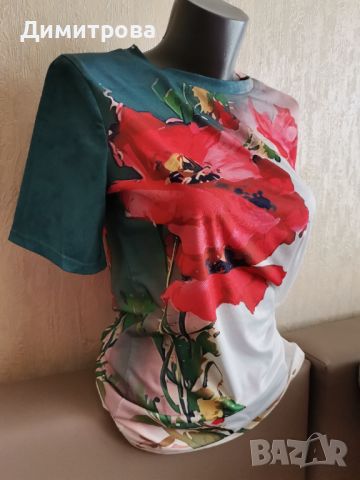 Прекрасна блуза с рисувани макове, снимка 1 - Тениски - 46408121