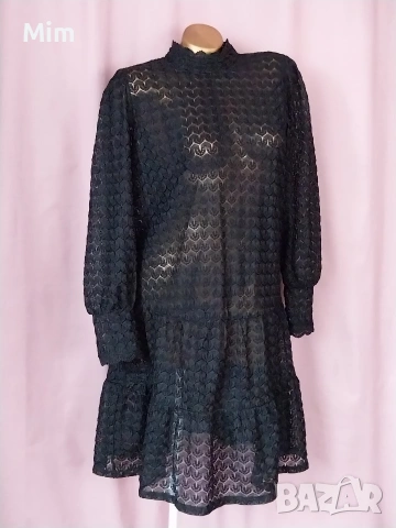 JDY XL Черна дантелена рокля с дълъг ръкав , снимка 2 - Рокли - 53490358