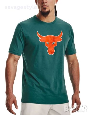 Мъжка тениска UNDER ARMOUR x Project Rock Brahma Bull Tee Green/Orange, снимка 1 - Тениски - 45762612