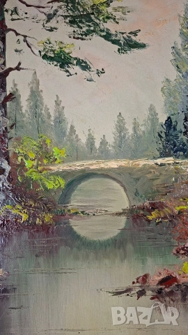 Картина масло върху платно - пейзаж с мост, в барокова рамка, снимка 3 - Картини - 52665969