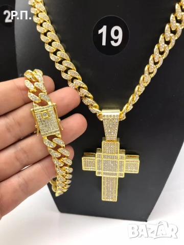 Ланец ,гривна и кръст от медицинска стомана златист цвят 14к 