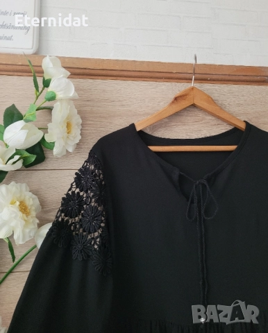 Черна туника с рязана дантела на раменете , снимка 6 - Туники - 51482707