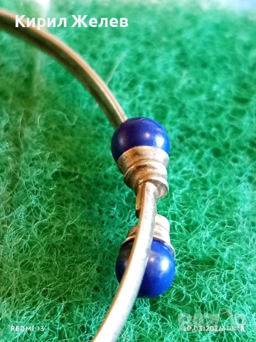 Сребърна гривна тип обръч с ЛАЗУРИТ майсторска ръчна изработка 52477, снимка 6 - Гривни - 53777926