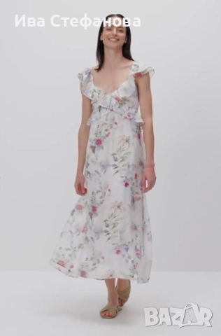 Разкошна нова феерична ежедневна елегантна дълга рокля флорален принт цветя волани къдри, снимка 6 - Рокли - 36748317