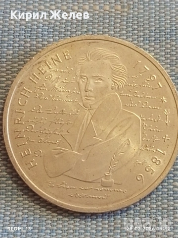 Сребърна монета 10 дойче марки 1997г. ФРГ тема 200г. От рождението на поета Хайнрих Хайне 53642, снимка 6 - Нумизматика и бонистика - 53657169