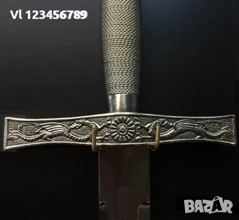 Инкрустиран кръстоноски меч -800х1020 +поставка, снимка 2 - Колекции - 50656516