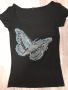 Черна тениска с красива пеперуда, снимка 1 - Тениски - 45255758