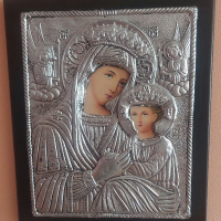 Стара гръцка икона с метален обков 25/27см, снимка 2 - Икони - 45047305