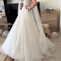 Булчинска рокля с подарък обръч и воал, снимка 3 - Сватбени рокли - 40180718