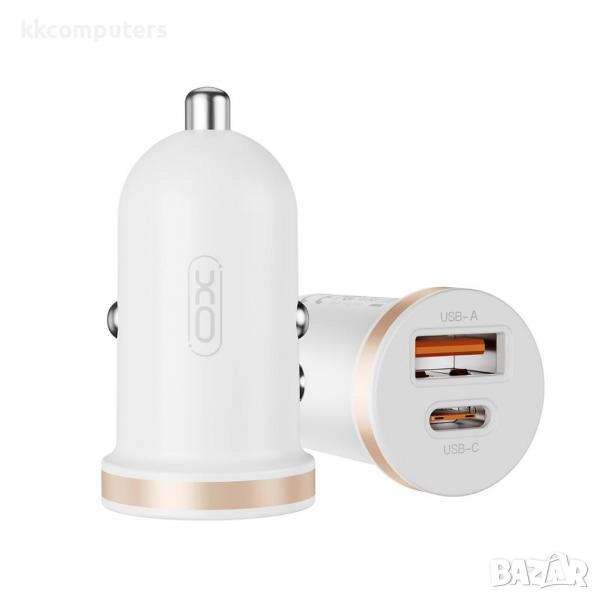 12V Зарядно за автомобил XO-CC56 30W/ 1xUSB-C, 1xUSB / Бял / Баркод : 456536, снимка 1